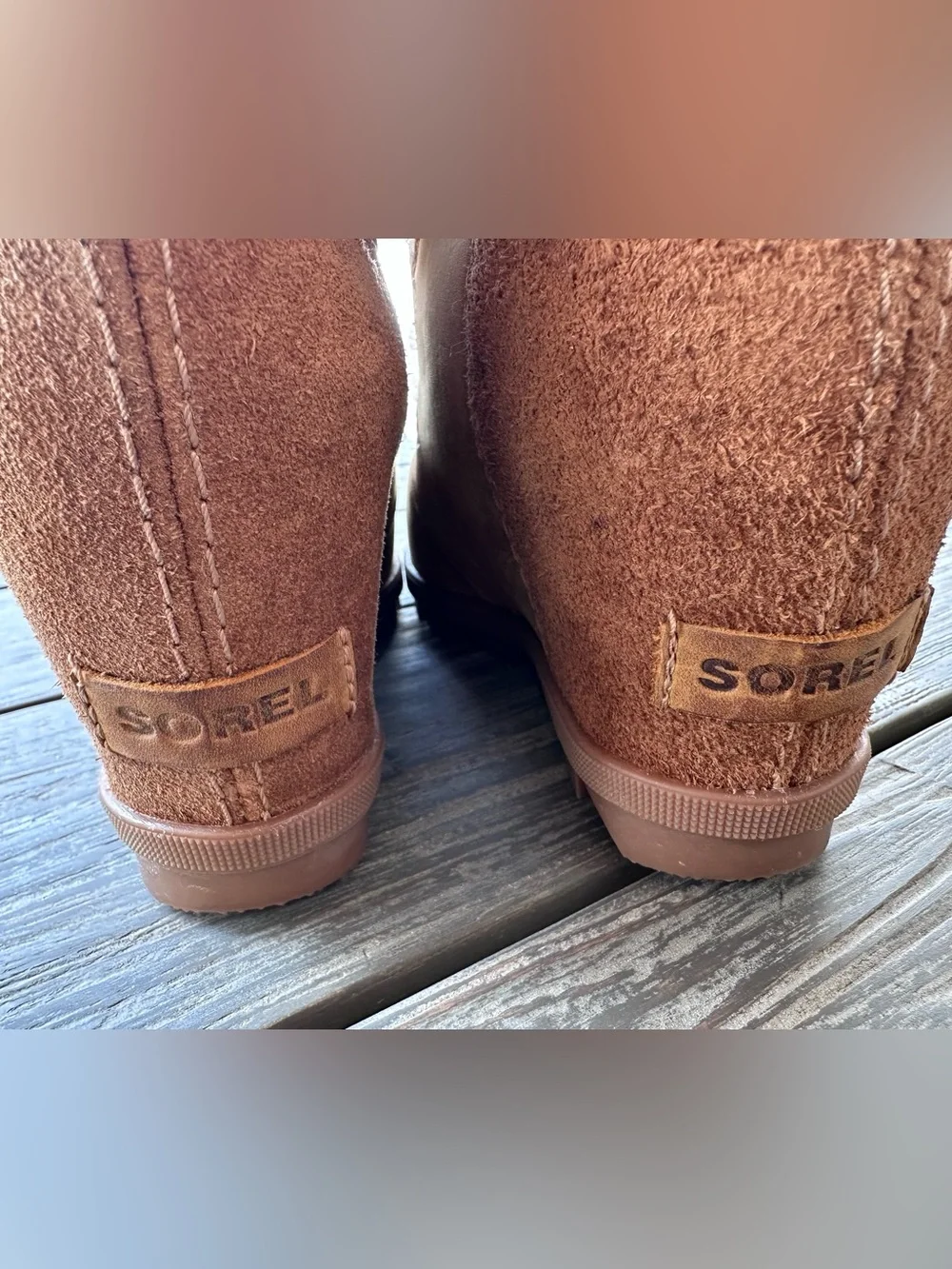 Sorel Brown Lace-Up Shearling Wedge Winter Boots